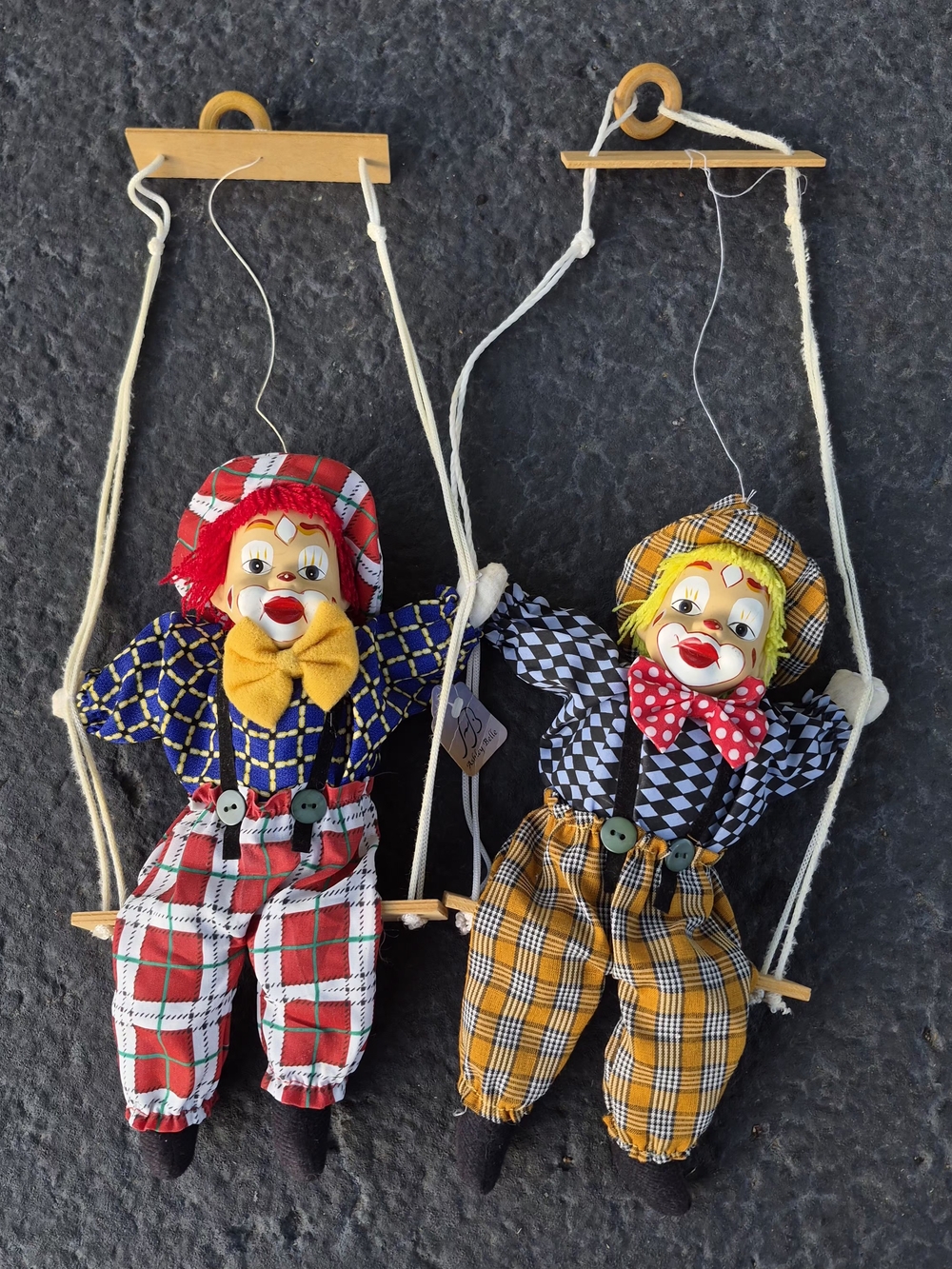 Vintage Ashley Belle Porcelain Clown Dolls on Swings - Set of 2